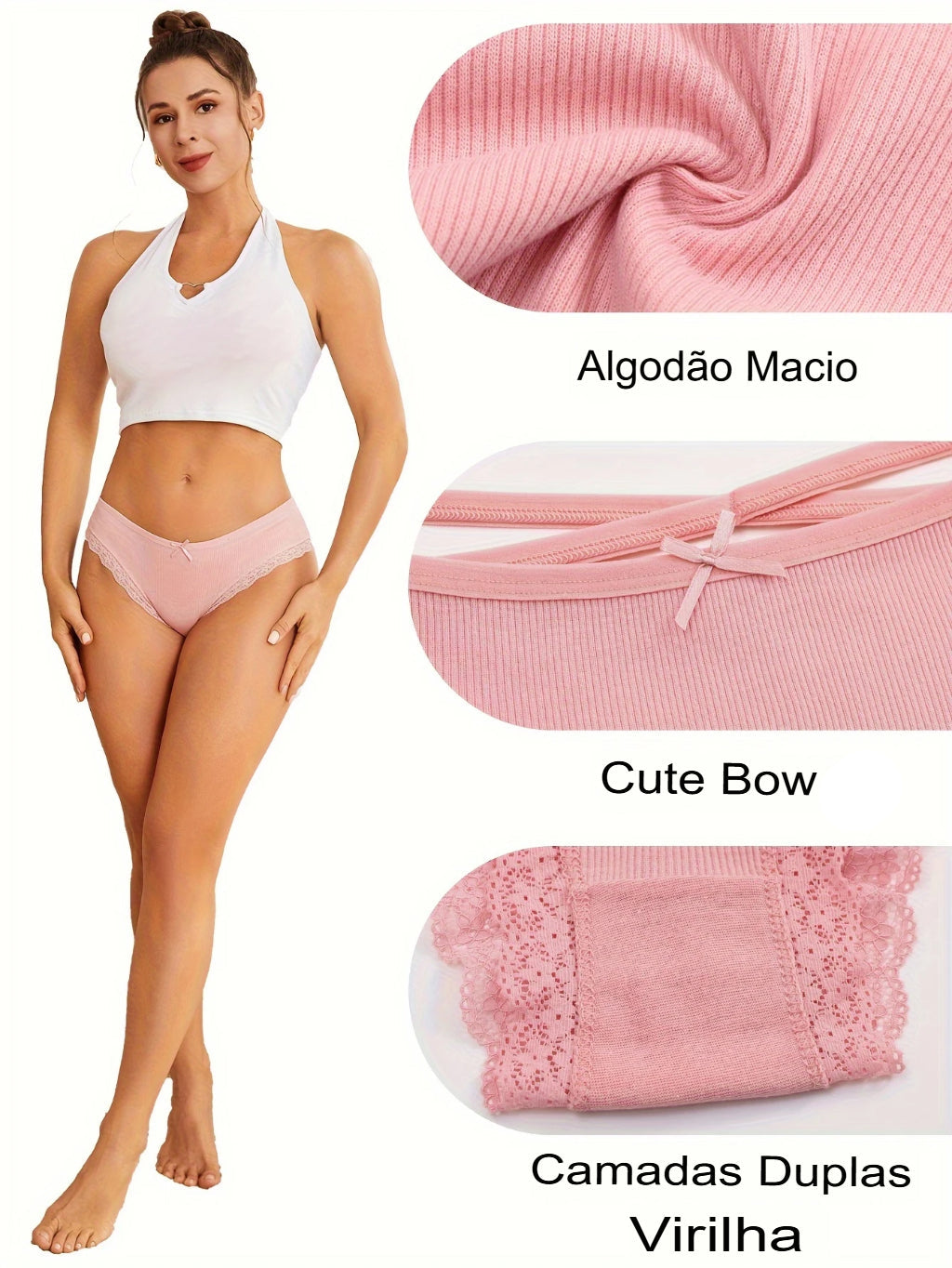 Calcinha Feminina Algodão Cintura Baixa em Renda
