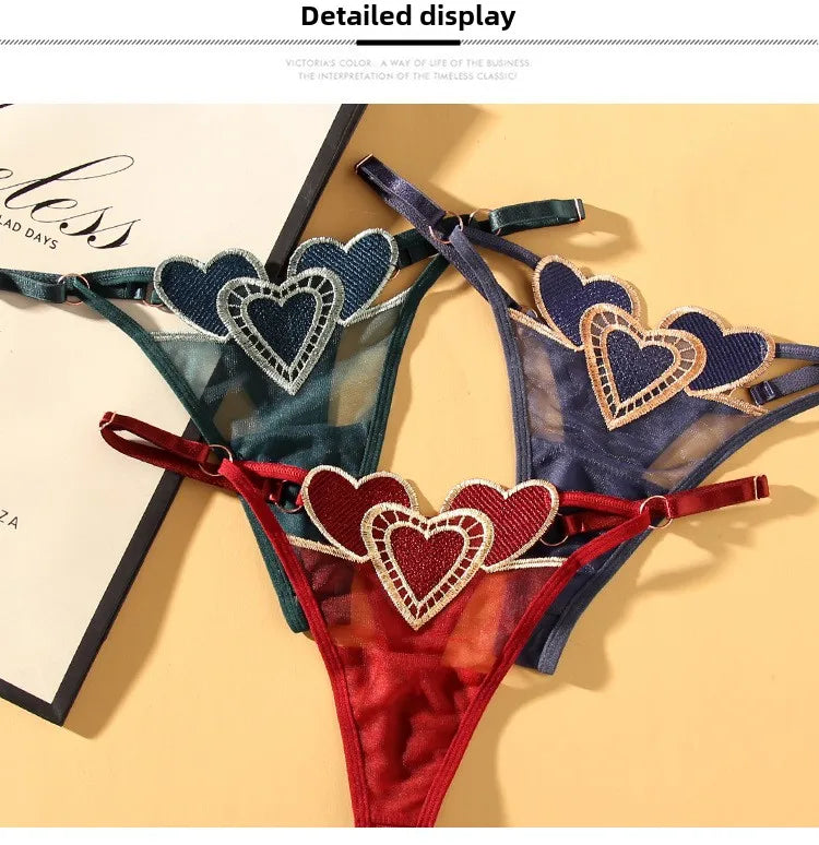 Lingerie Sexy Coração Bordado Cintura Baixa