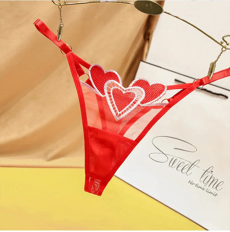 Lingerie Sexy Coração Bordado Cintura Baixa