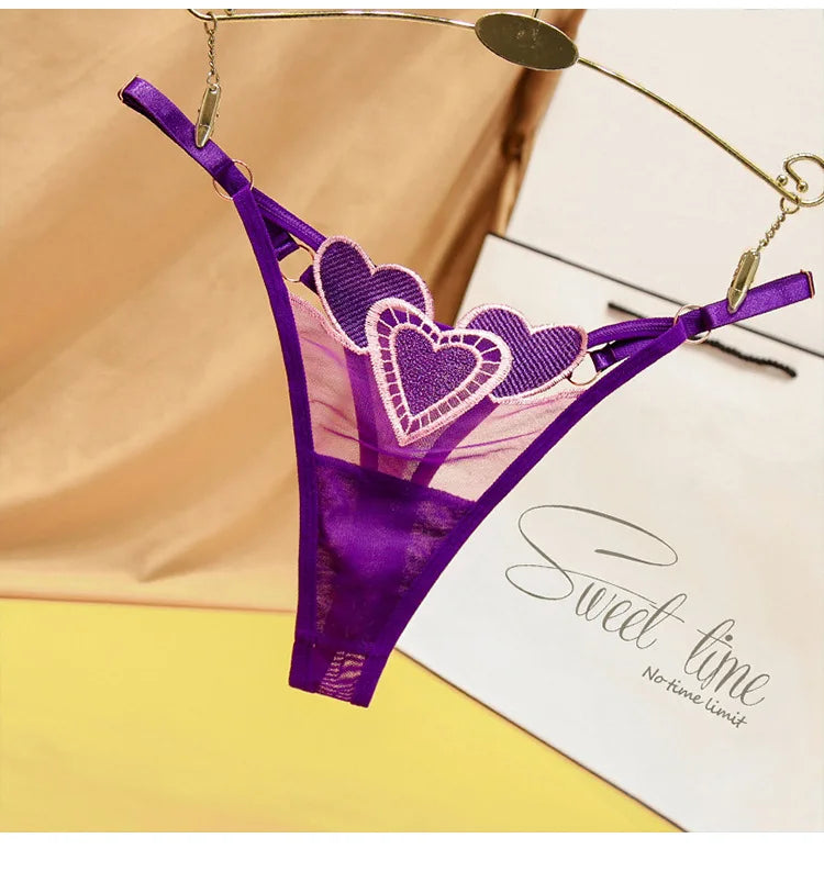 Lingerie Sexy Coração Bordado Cintura Baixa
