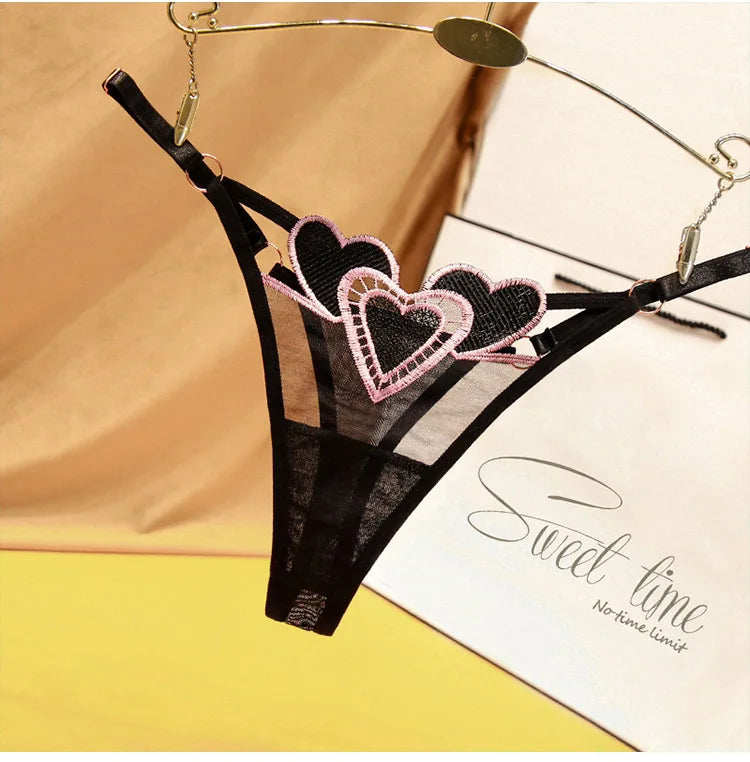 Lingerie Sexy Coração Bordado Cintura Baixa