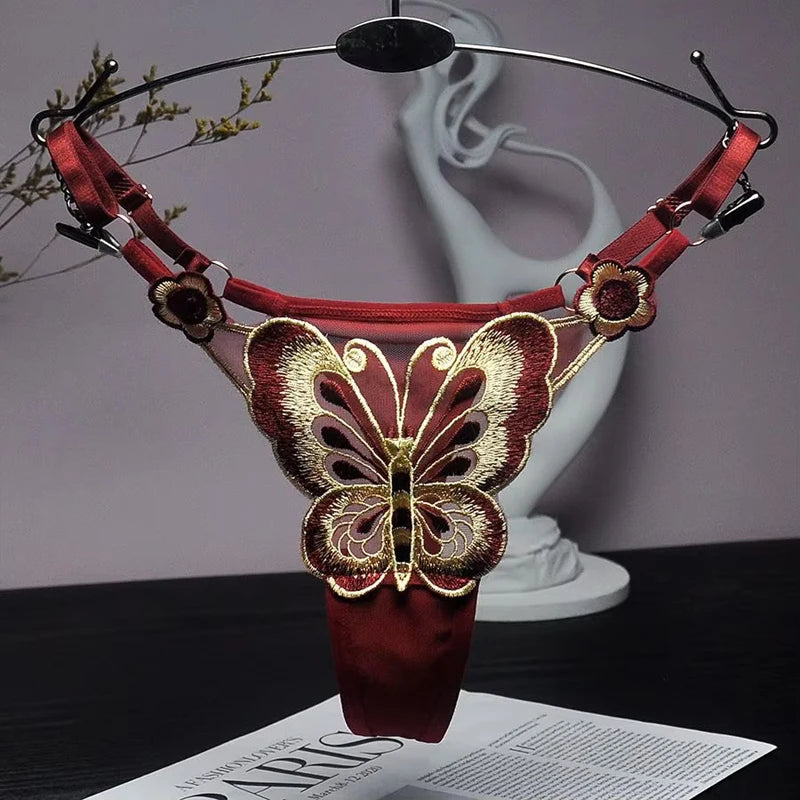 Calcinha feminina em Renda Borboleta Malha Ajustável