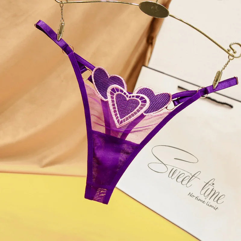 Lingerie Sexy Coração Bordado Cintura Baixa