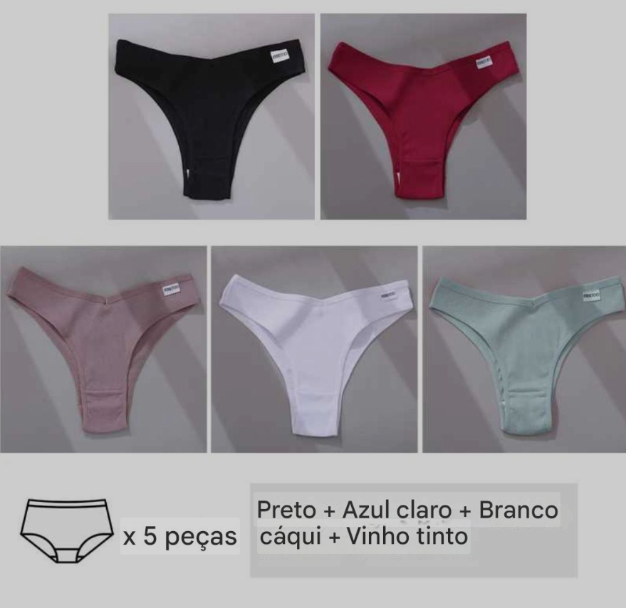Lingerie 5 Pçs  Calcinha Feminina de Algodão