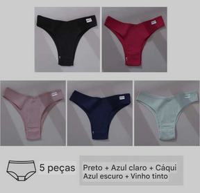 Lingerie 5 Pçs  Calcinha Feminina de Algodão