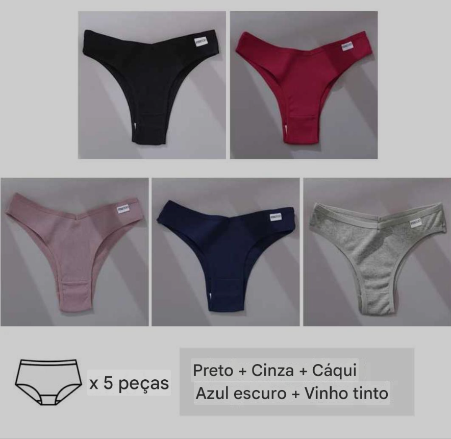 Lingerie 5 Pçs  Calcinha Feminina de Algodão
