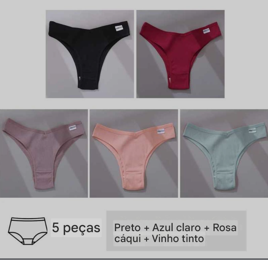 Lingerie 5 Pçs  Calcinha Feminina de Algodão