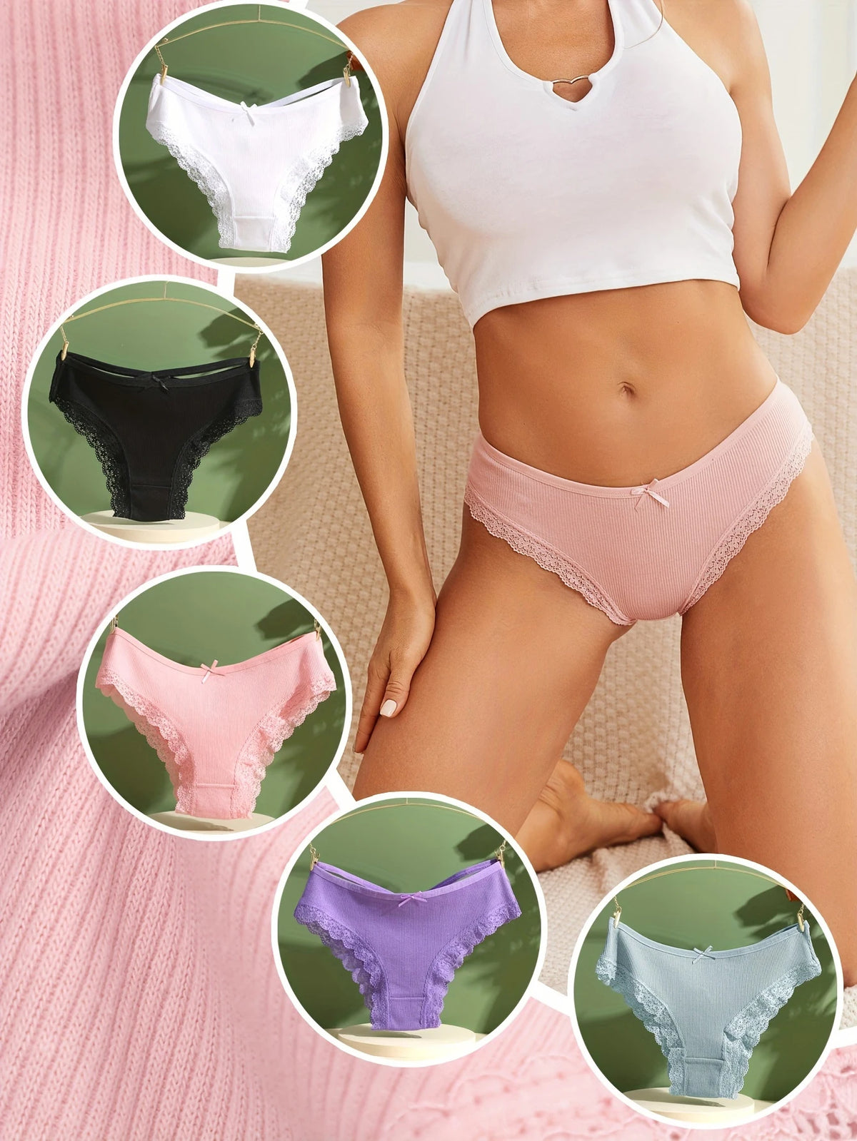 Calcinha Feminina Algodão Cintura Baixa em Renda